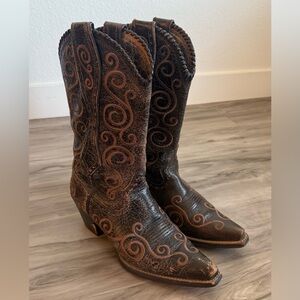 Ariat Brown Leather Western Cowgirl Boots Pointed Toe Embroidered Women’s Size 7